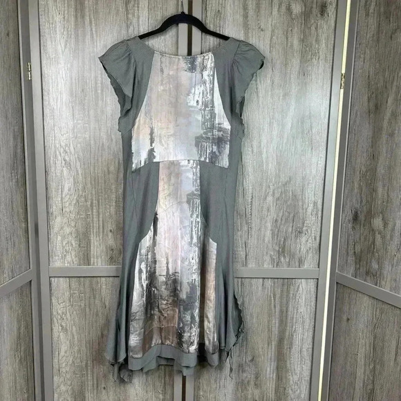 Deca Dress Sz 2 Art To Wear Gray Cap Sleeve V Neck - Picture 7 of 9